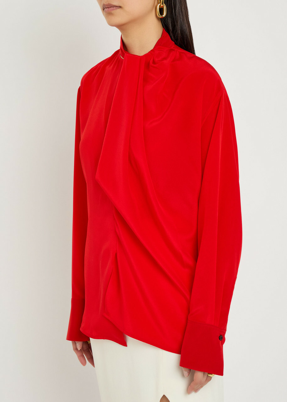 Victoria Beckham Draped Asymmetric Silk Blouse Red