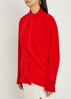 Victoria Beckham Draped Asymmetric Silk Blouse Red