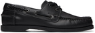 Hugo Black Leather Lacing Detail Boat Shoes