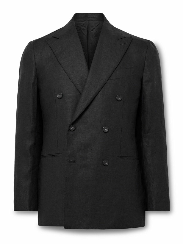 Photo: J. Mueser - Waverly Slim-Fit Double-Breasted Linen Suit Jacket - Black
