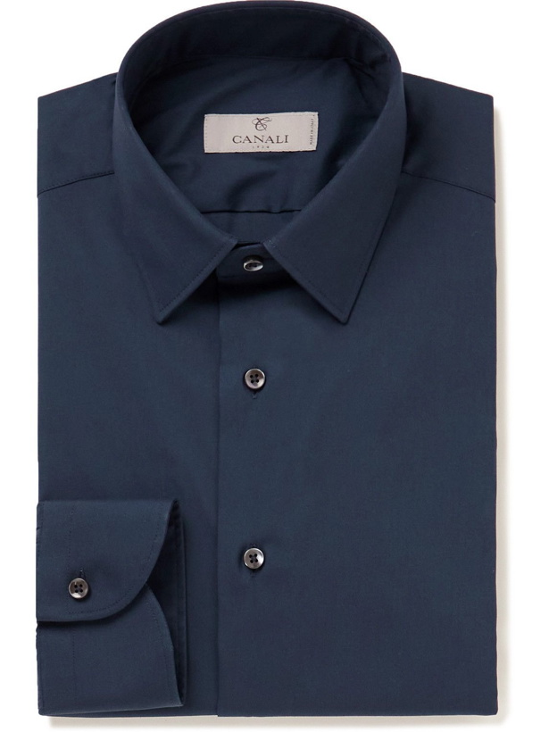 Photo: Canali - Slim-Fit Cotton-Blend Shirt - Blue