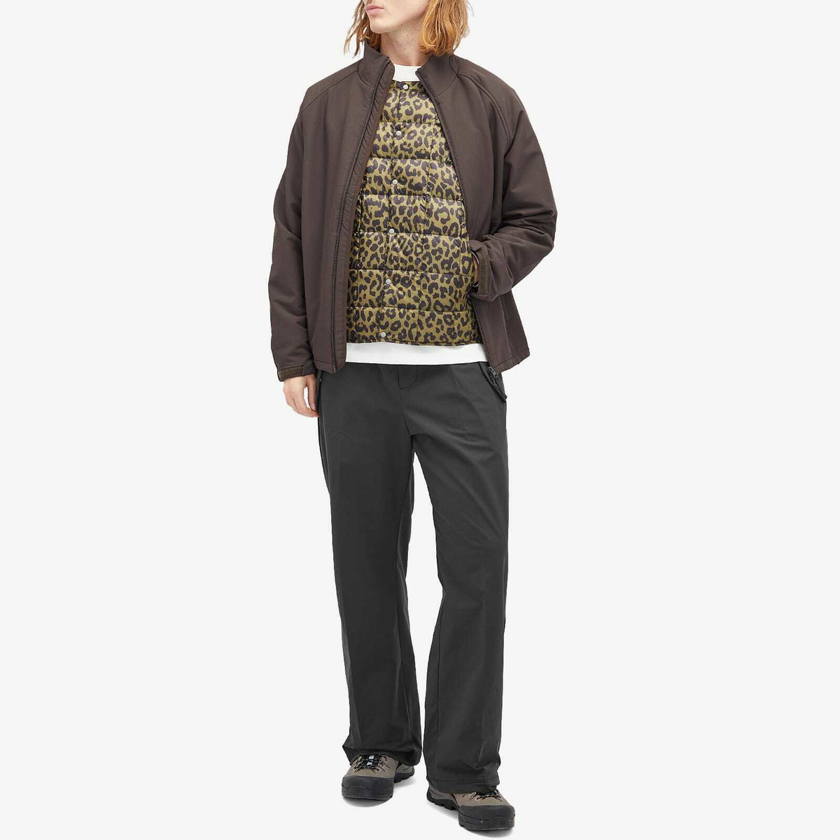 Taion Men's Crew Neck Down Vest in Leopard