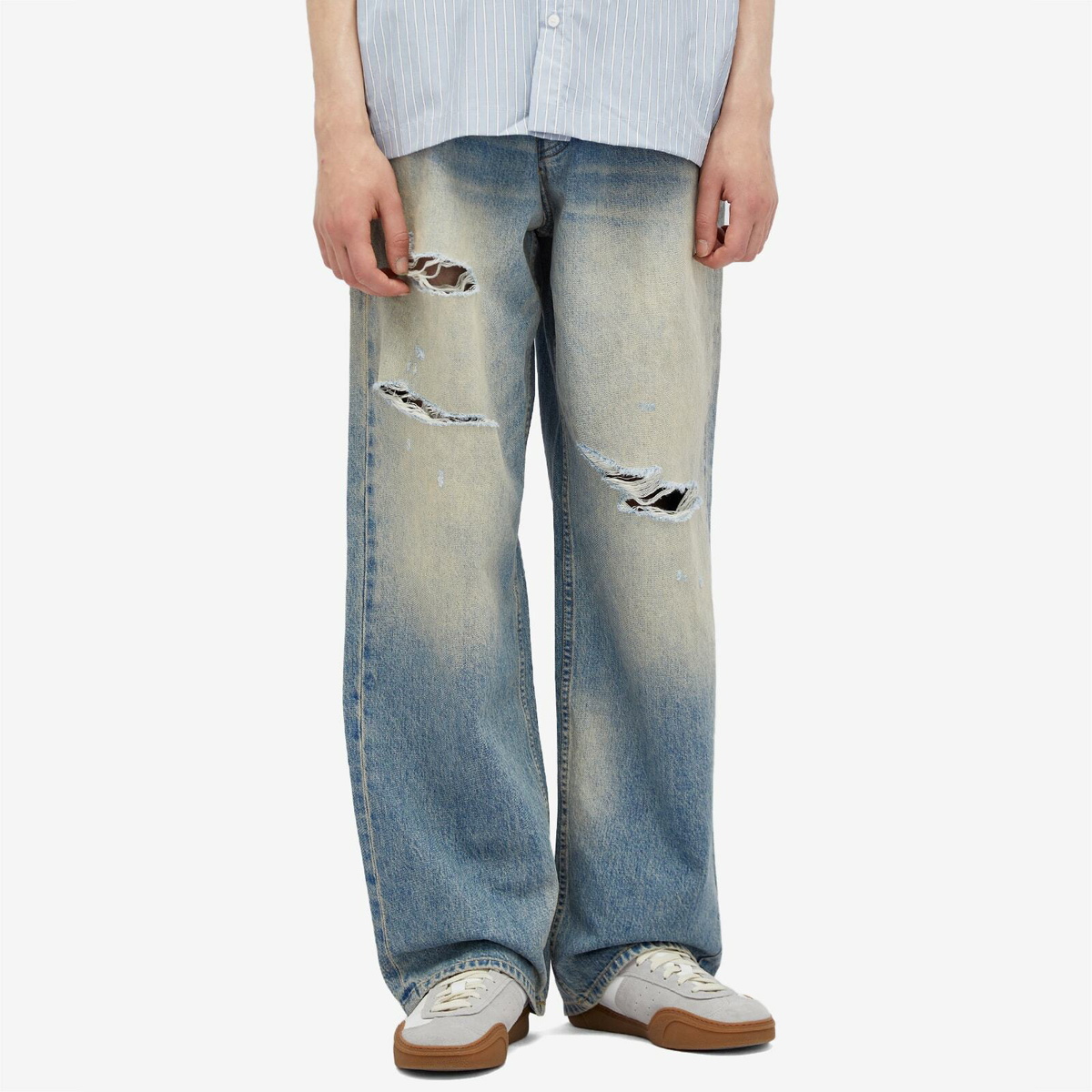 Nahmias Men's Distressed Baggy Jeans in Light Wash
