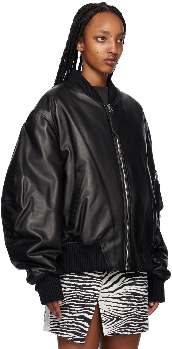 The Attico Black Anja Leather Bomber Jacket The Attico