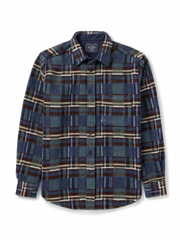 Photo: Portuguese Flannel - Virgo II Checked Merino Wool Overshirt - Blue