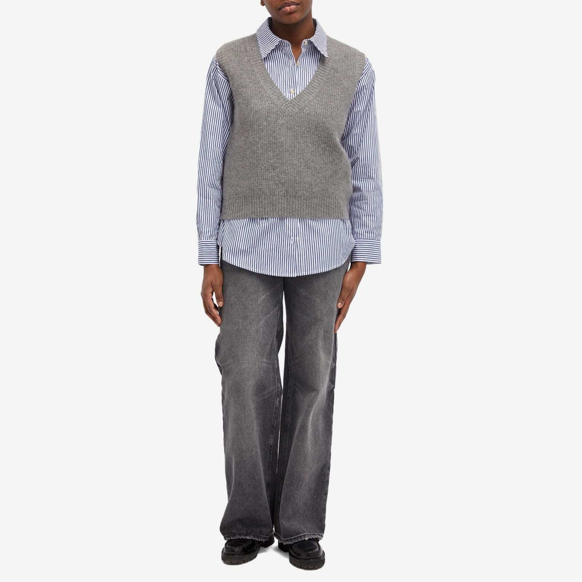 DONNI. Women's Stripe Pop Shirt in Navy Stripe