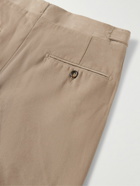 Stòffa - Tapered Pleated Brushed Cotton-Twill Trousers - Neutrals