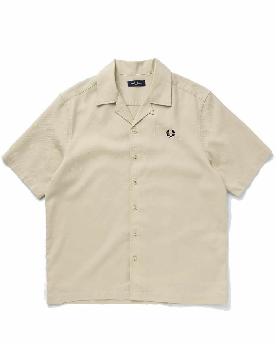 Photo: Fred Perry Pique Texture Revere Collar Shirt Beige - Mens - Shortsleeves