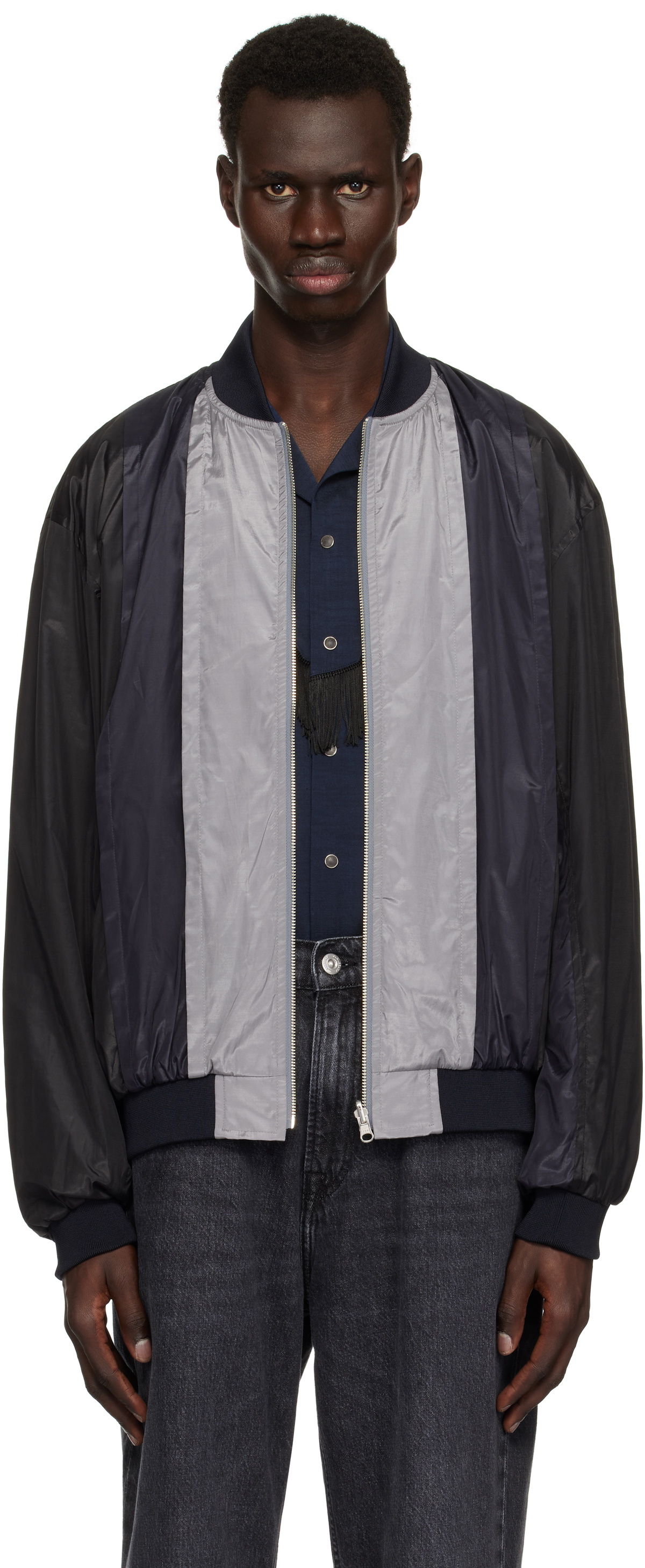 Toga Virilis Black Polyester Cotton Taffeta Reversible Bomber