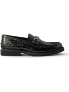 VINNY's - Le Club Horsebit Croc-Effect Leather Loafers - Black
