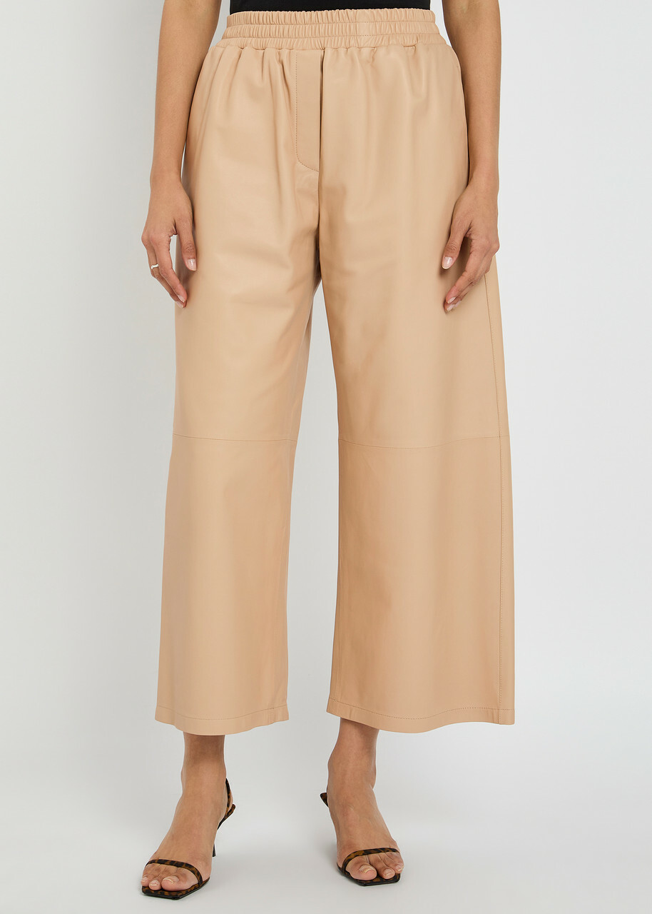 Arma Elizabeth Wide-leg Leather Trousers Beige