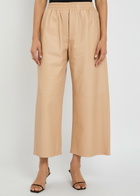 Arma Elizabeth Wide-leg Leather Trousers Beige