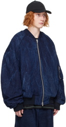 Juun.J Blue Oil-Washed Denim Bomber Jacket