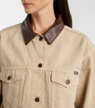 Prada Leather-trimmed cropped denim jacket