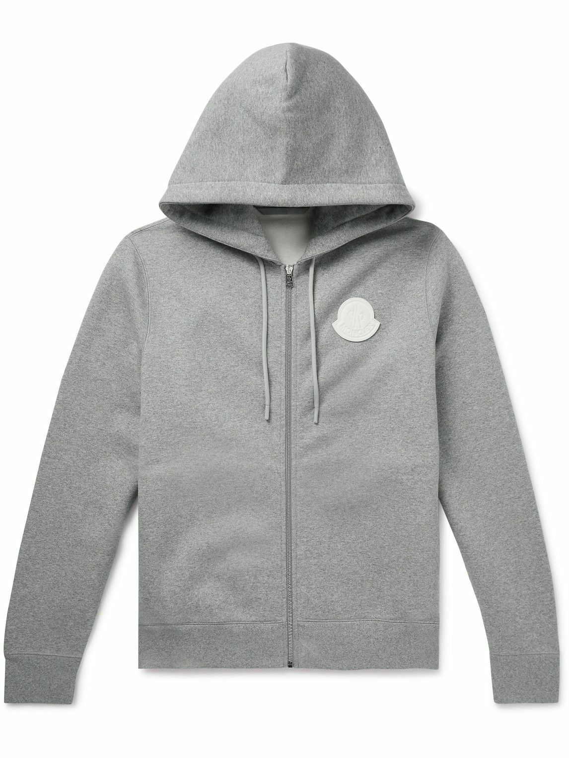 Moncler - Logo-Appliquéd Cotton-Jersey Zip-Up Hoodie - Gray Moncler