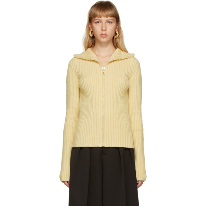 Photo: Bottega Veneta Yellow Knit Zip-Up Sweater