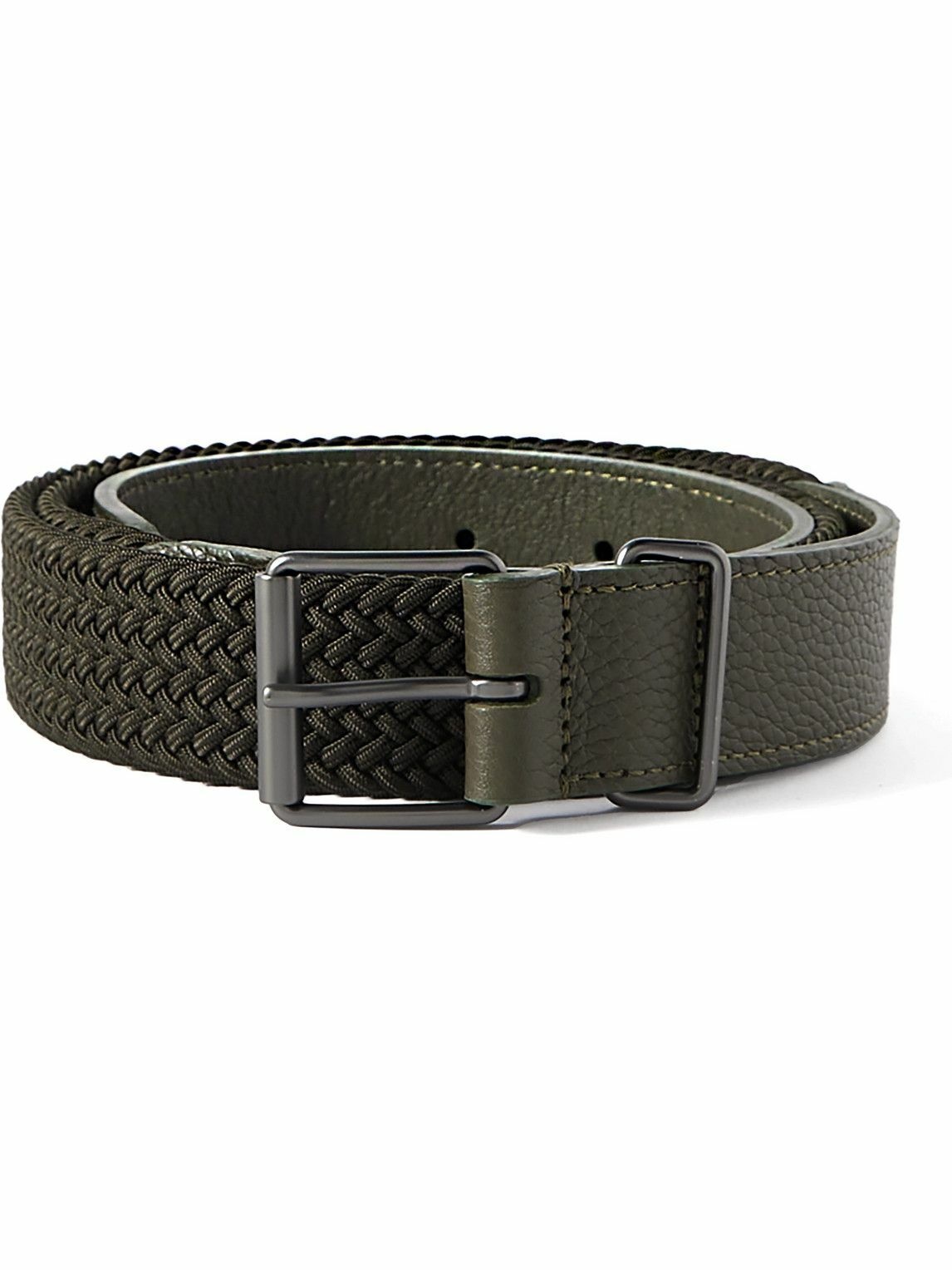 Anderson's - 3cm Leather-Trimmed Woven Elastic Belt - Gray Anderson's
