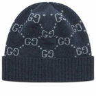 Gucci Men's GG Logo Cashmere Beanie in Navy/Sky Blue
