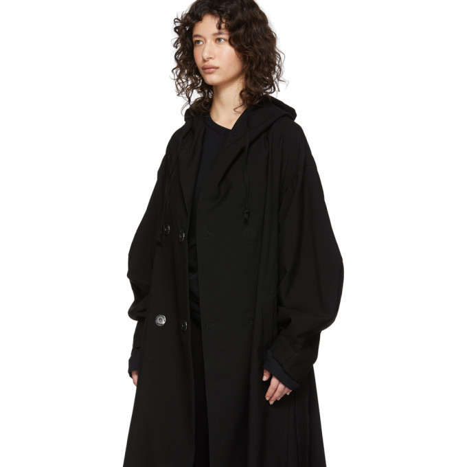 Regulation Yohji Yamamoto Black Wool Hooded Coat Regulation Yohji Yamamoto