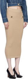 Balmain Beige Plain Ribbed Knit Midi Skirt