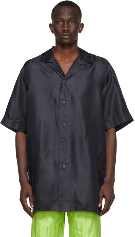 Photo: Dries Van Noten Black Silk Back Graphic Shirt