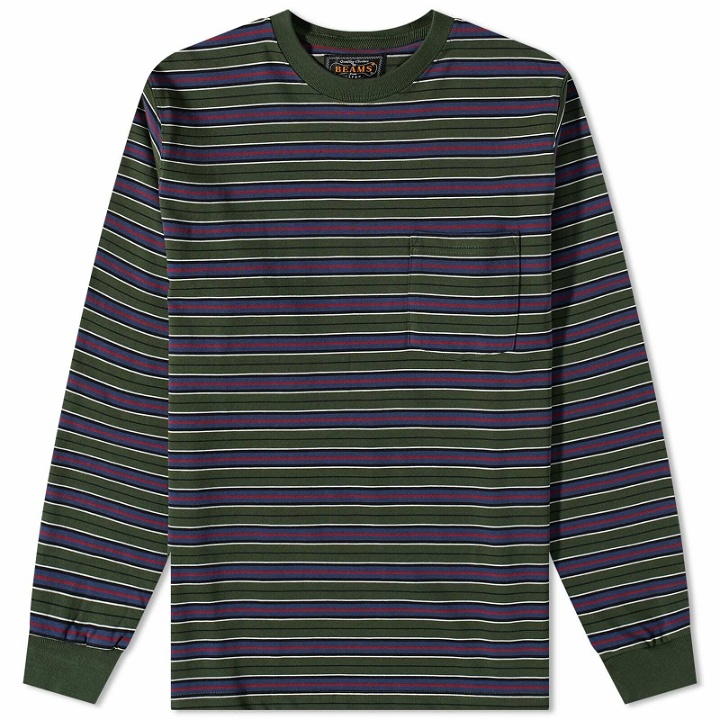 Photo: Beams Plus Men's Multi Stripe Pocket T-Shirt in Green
