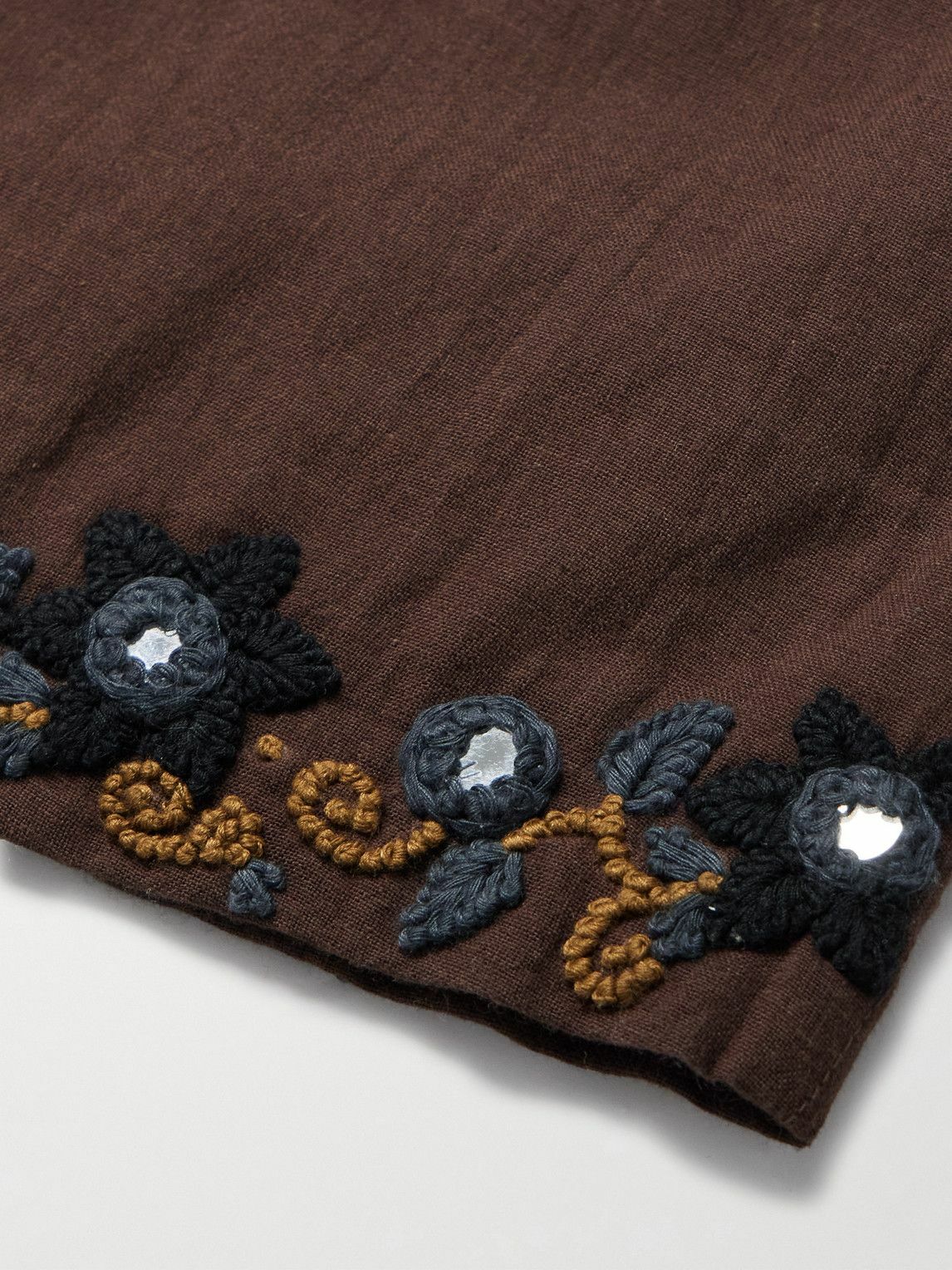 Kartik Research - Embellished Embroidered Cotton Shorts - Brown