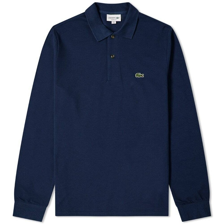 Photo: Lacoste Men's Long Sleeve Classic Pique Polo Shirt in Navy Blue
