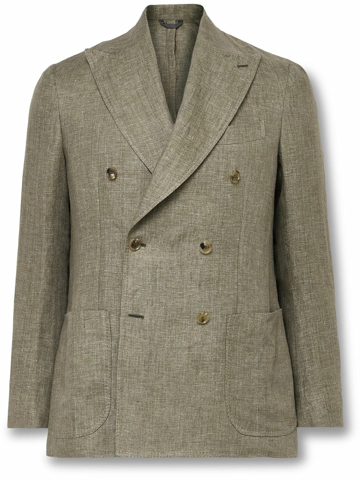 De Petrillo - Double-Breasted Herringbone Linen Suit Jacket