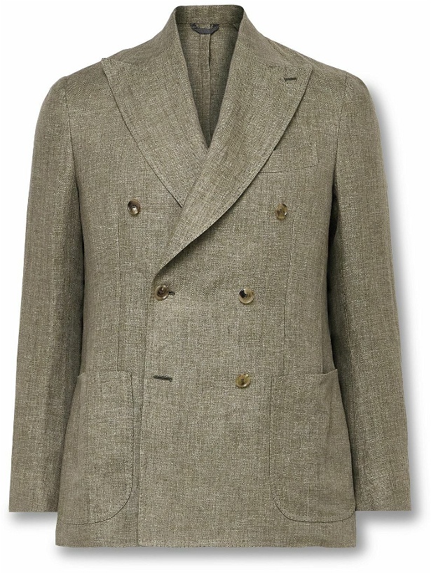 Photo: De Petrillo - Double-Breasted Herringbone Linen Suit Jacket - Green