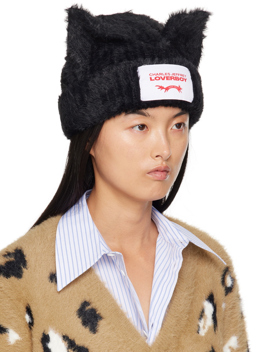Charles Jeffrey LOVERBOY Black Fluffy Chunky Ears Beanie Charles