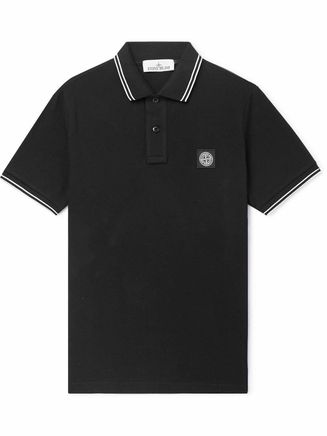 Stone Island - Logo-Appliquéd Stretch-Cotton Piqué Polo Shirt - Black ...
