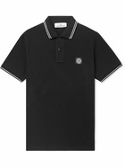 Stone Island - Logo-Appliquéd Stretch-Cotton Piqué Polo Shirt - Black