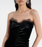 Alessandra Rich Bow-detail ruched silk-trimmed velvet gown
