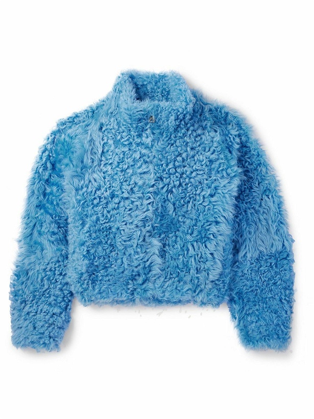 Photo: ERL - Leather-Trimmed Shearling Jacket - Blue