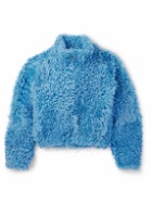 ERL - Leather-Trimmed Shearling Jacket - Blue