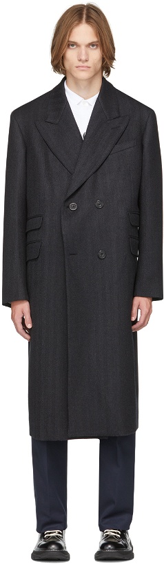 Photo: Alexander McQueen Grey Herringbone Oversized Tailored Double-Breasted Coat
