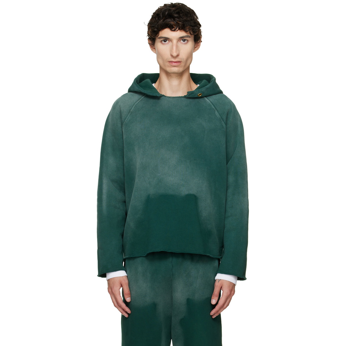 Les Tien Green Heavyweight Raw Raglan Hoodie