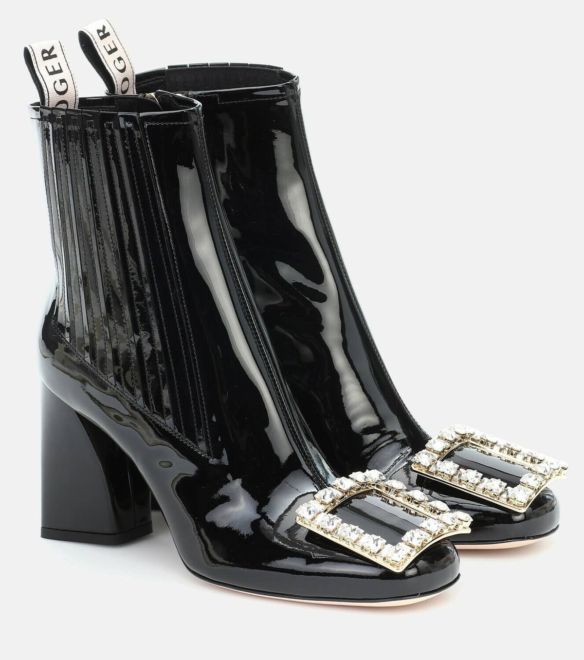 Roger Vivier - Viv' Go-Thick Strass Buckle Chealsea Ankle Boots in Patent Leather, White, Scarpe, Size: 38