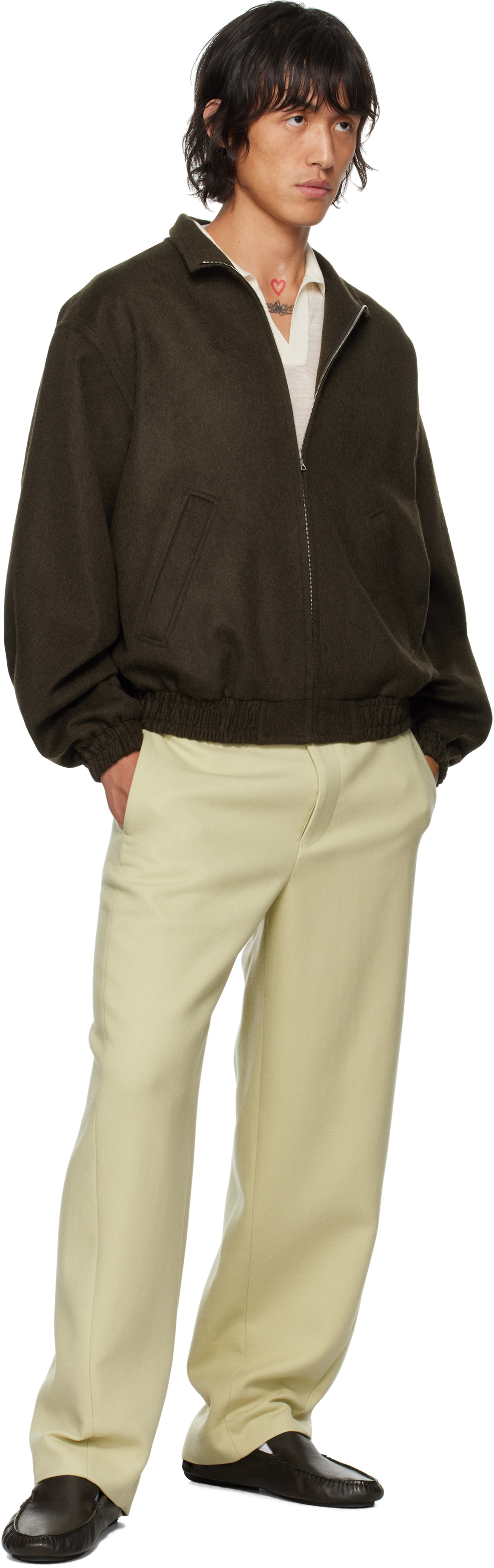 AURALEE Brown Baby Camel Flannel Bomber Jacket