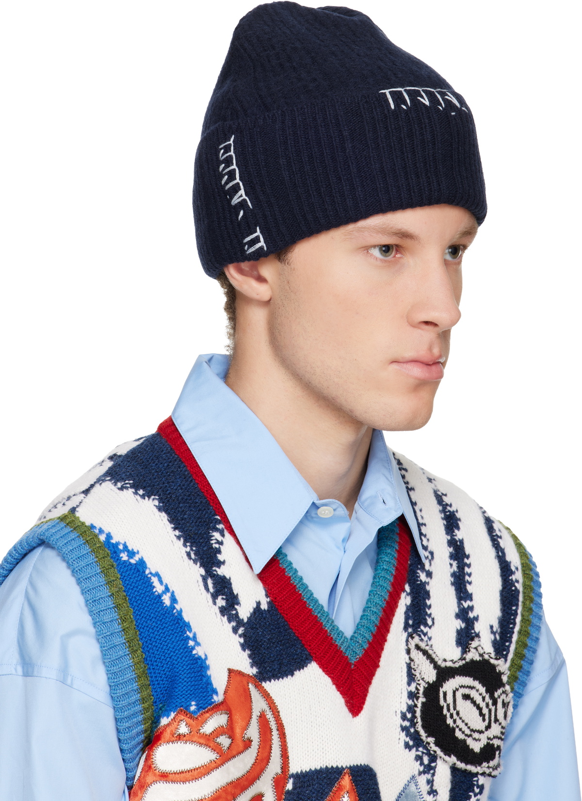 Marni Navy Wool-Cashmere Beanie