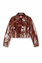 Diesel Patent-leather jacket with large belt - Leather jackets Womens in Red