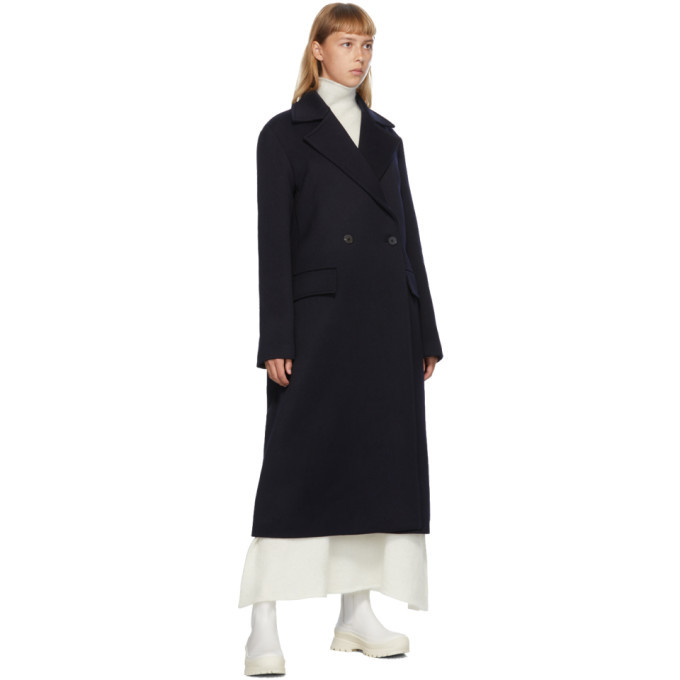 Jil Sander Navy Heavy Wool Tricotine Newman Coat Jil Sander