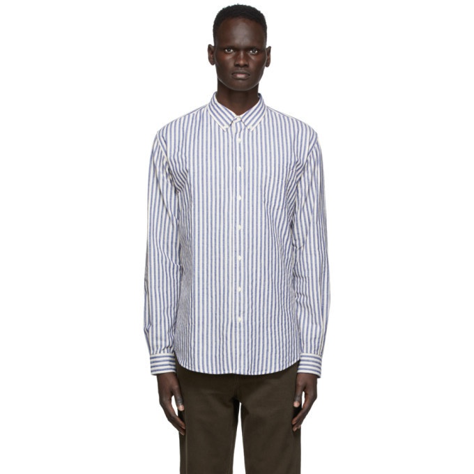 Photo: Schnaydermans Off-White and Blue Brushed Cotton Striped Shirt