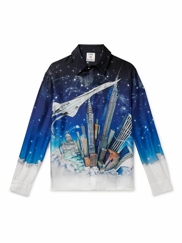 Photo: Casablanca - Vol de Nuit Printed Silk Shirt - Blue