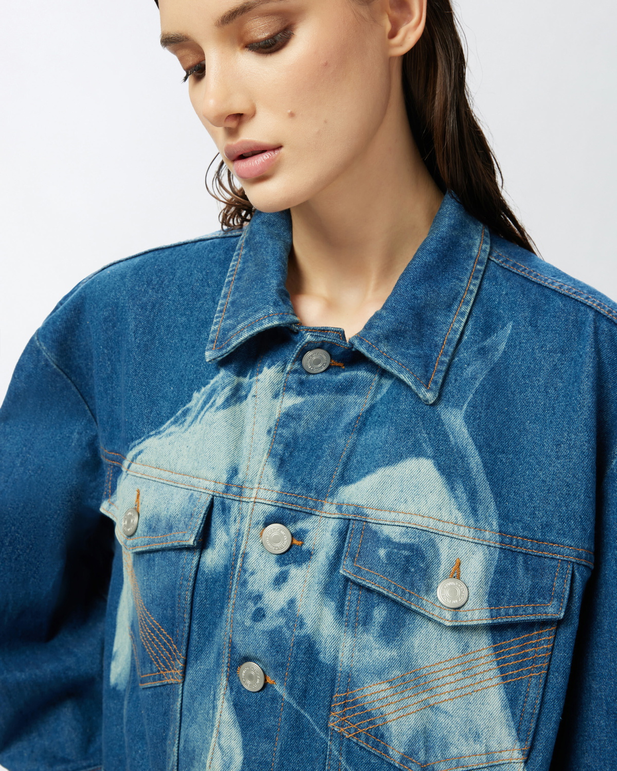 Pinko Reimagine By Pinko X Patrick Mc Dowell Denim Jacket With Horse Print Rinse Wash