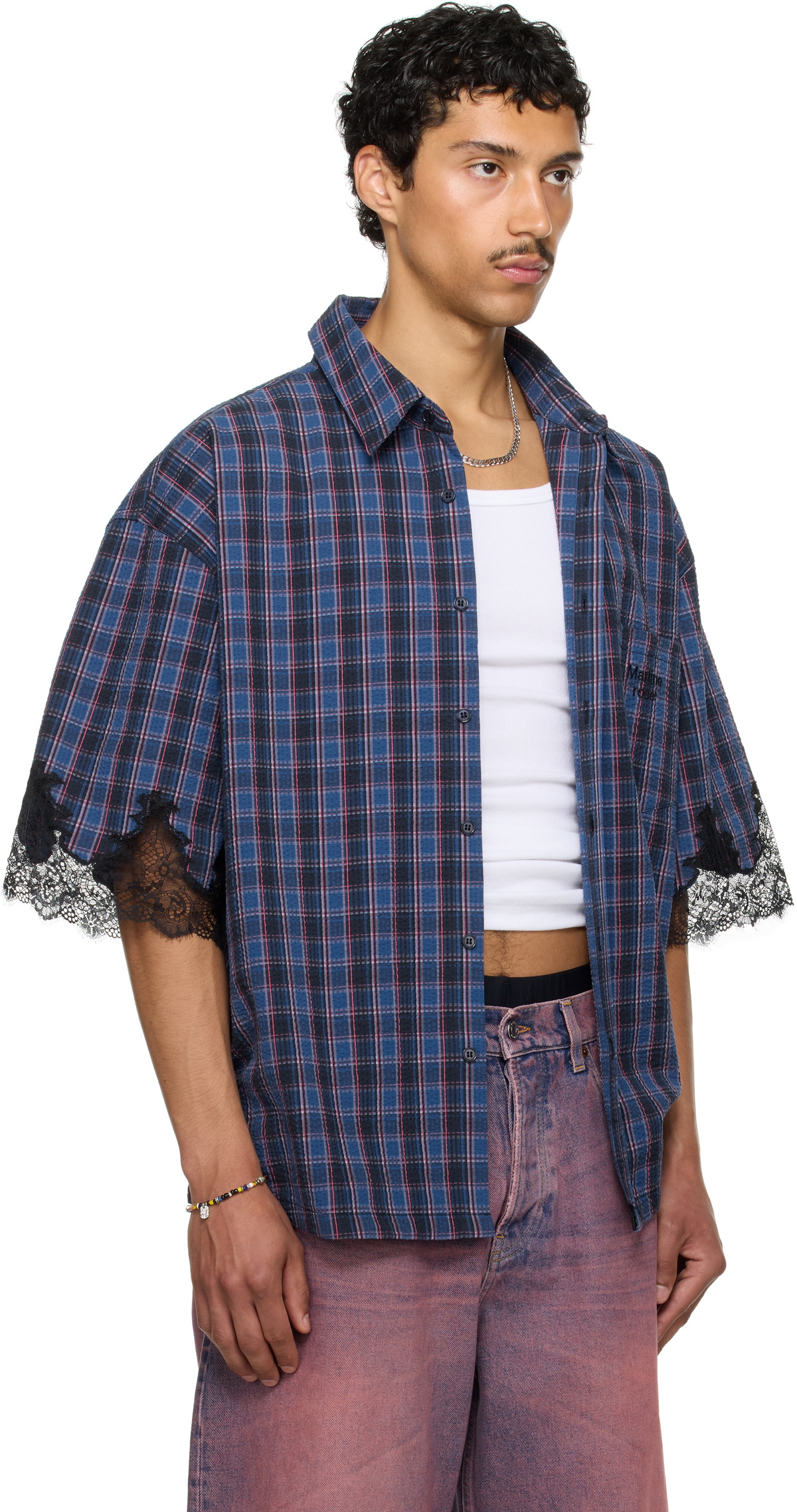 Martine Rose SSENSE Exclusive Navy Lace Overshirt