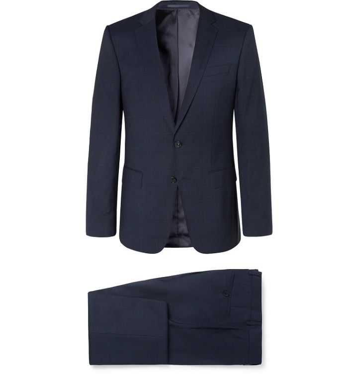 Photo: Hugo Boss - Navy Slim-Fit Checked Virgin Wool Suit - Blue