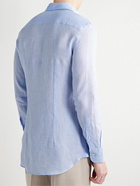 Etro - Slim-Fit Logo-Embroidered Linen Shirt - Blue