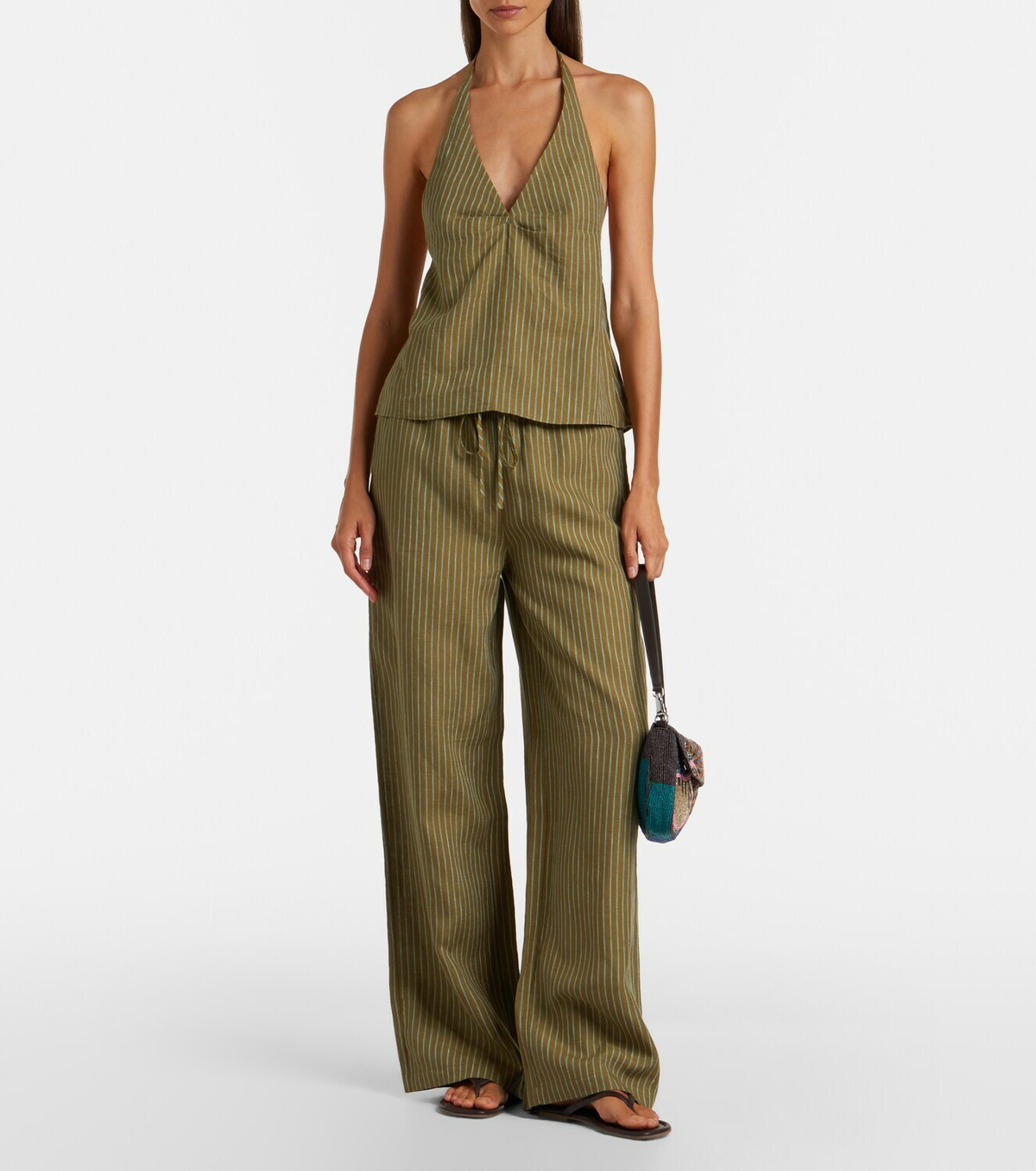 Staud Mateo pinstripe linen wide-leg pants